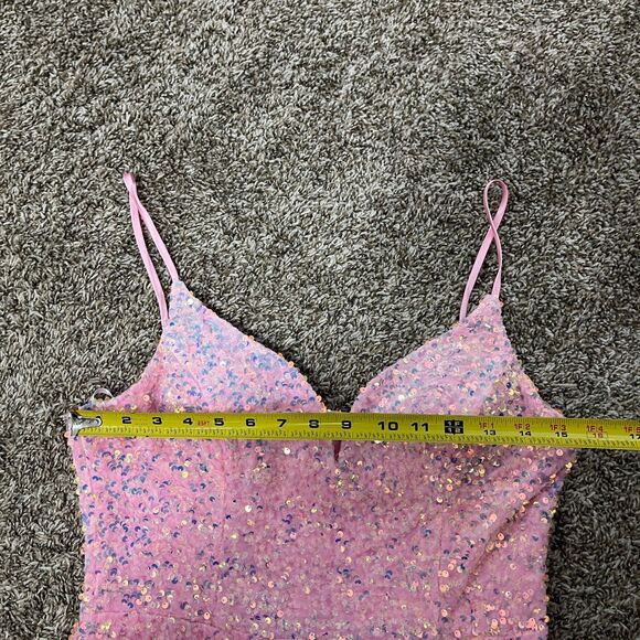 B. Smart Pink Iridescent Sequin Floor Length Dress Size 13 - Picture 15 of 15